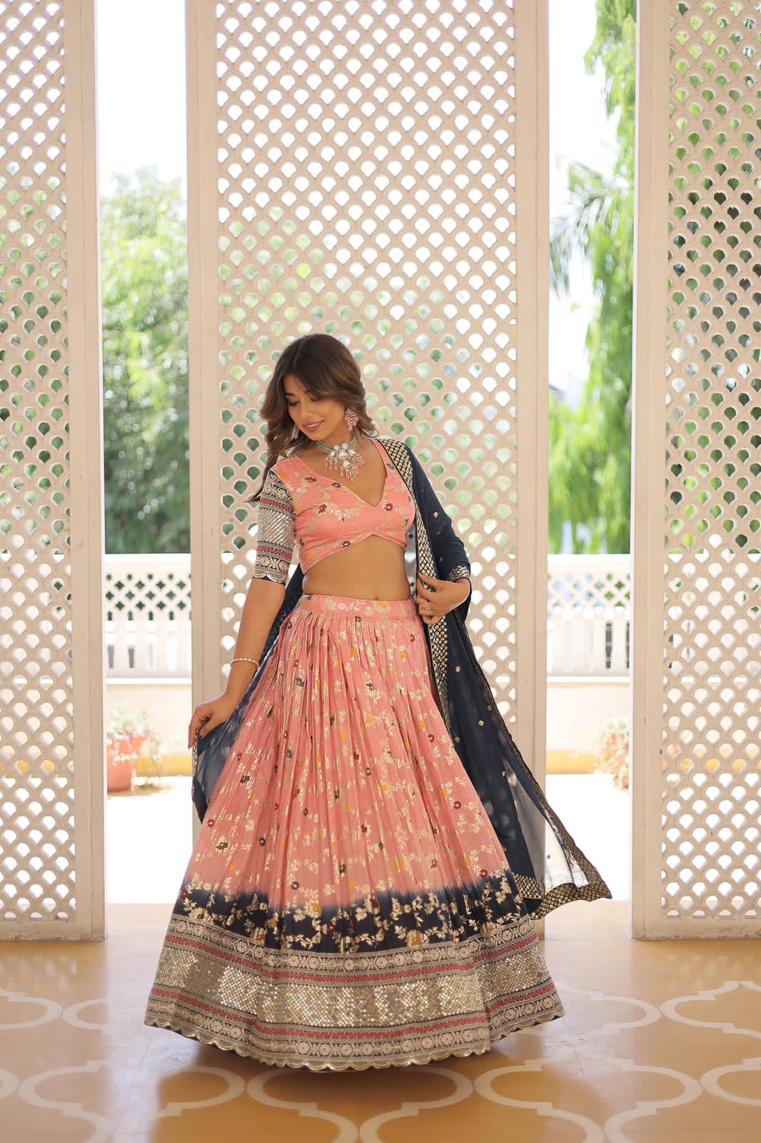 Designer Pure Viscose Jacquard Lehnga - Shopaholics Choice