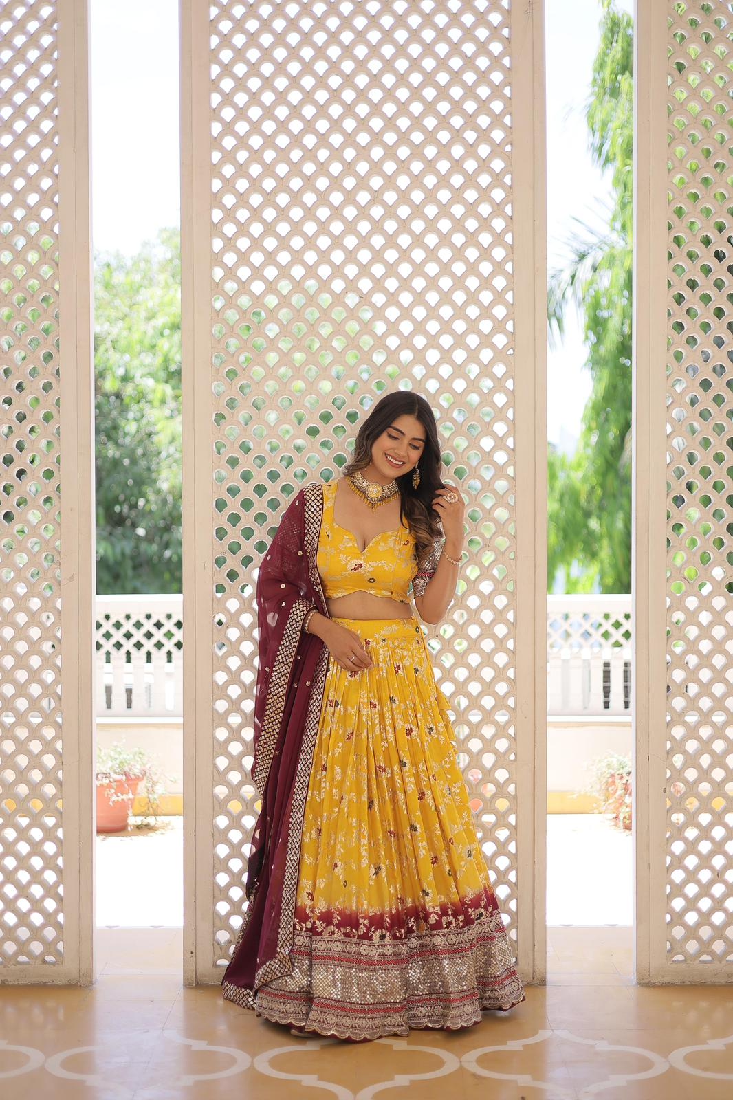 Designer Pure Viscose Jacquard Lehnga - Shopaholics Choice