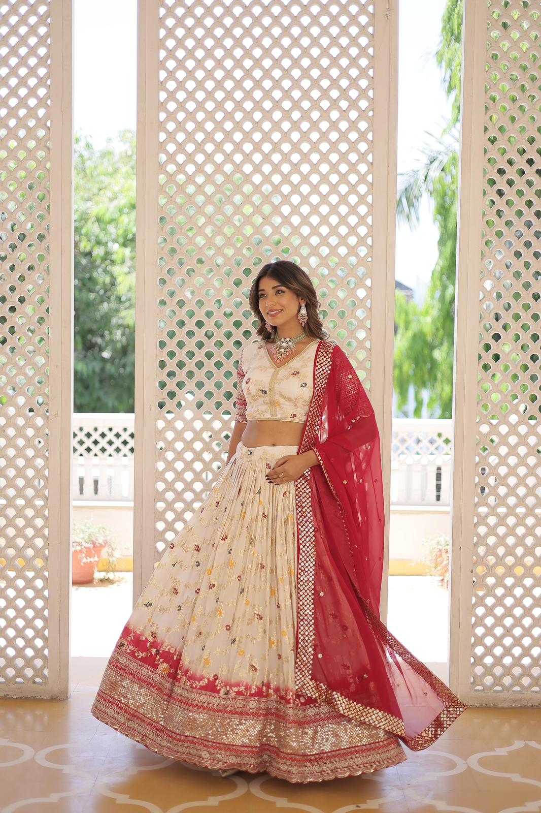 Designer Pure Viscose Jacquard Lehnga - Shopaholics Choice