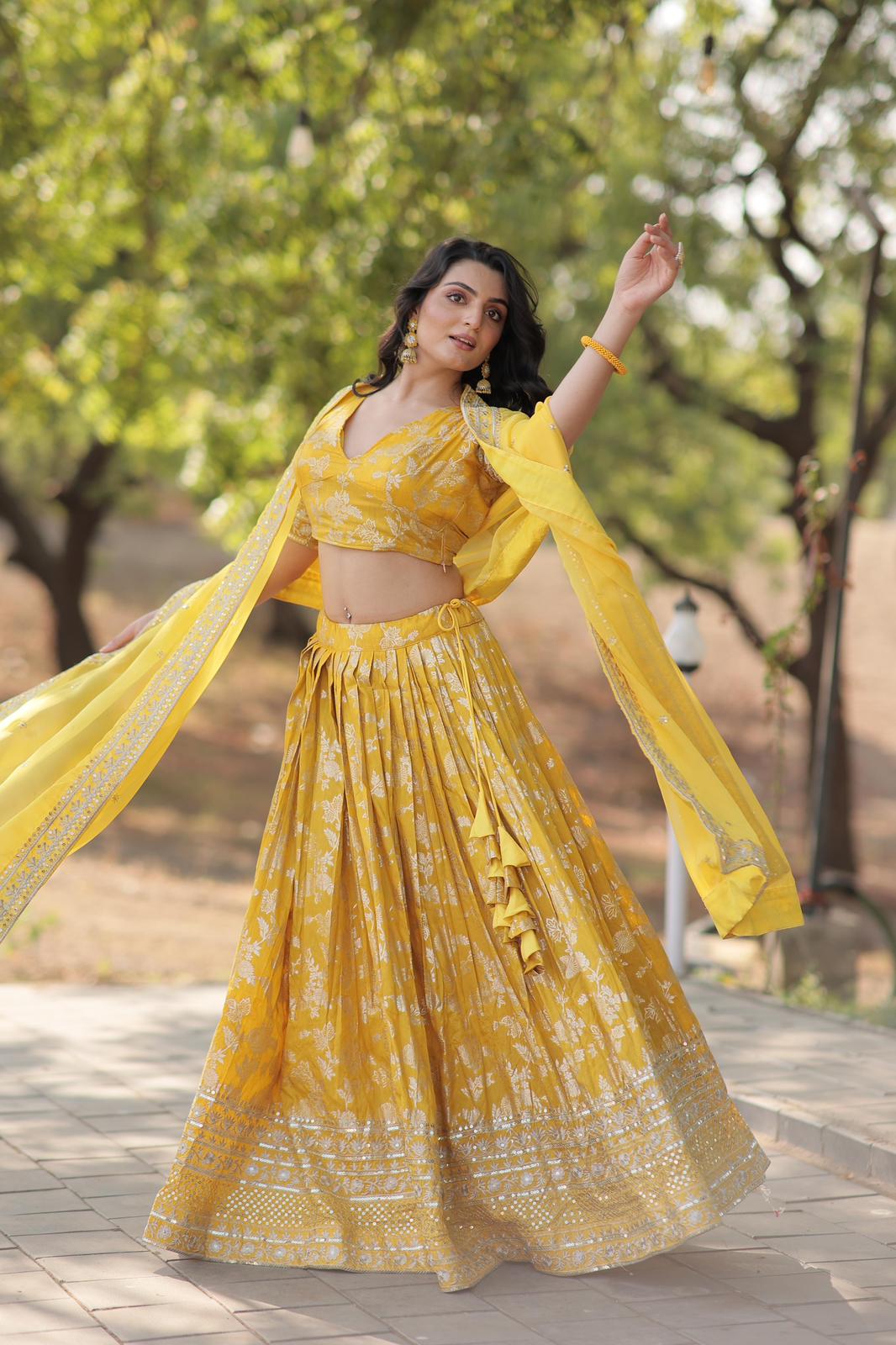 Solidcolour Viscose Jacquard Lehnga Choli - Shopaholics Choice