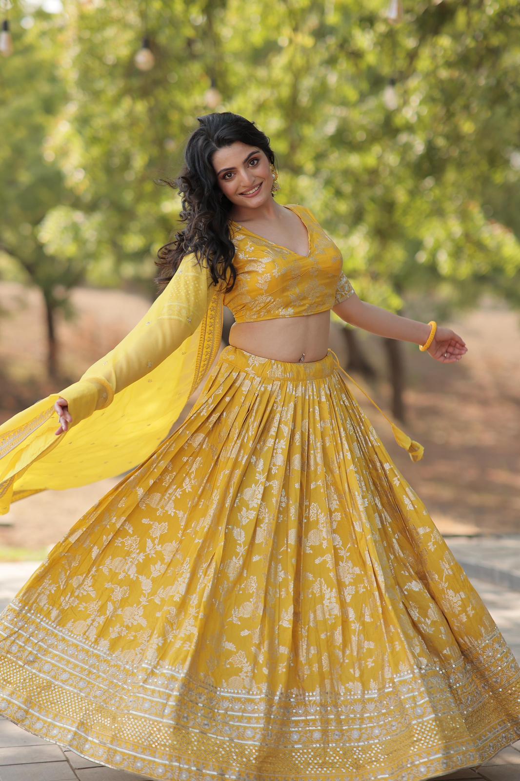 Solidcolour Viscose Jacquard Lehnga Choli - Shopaholics Choice