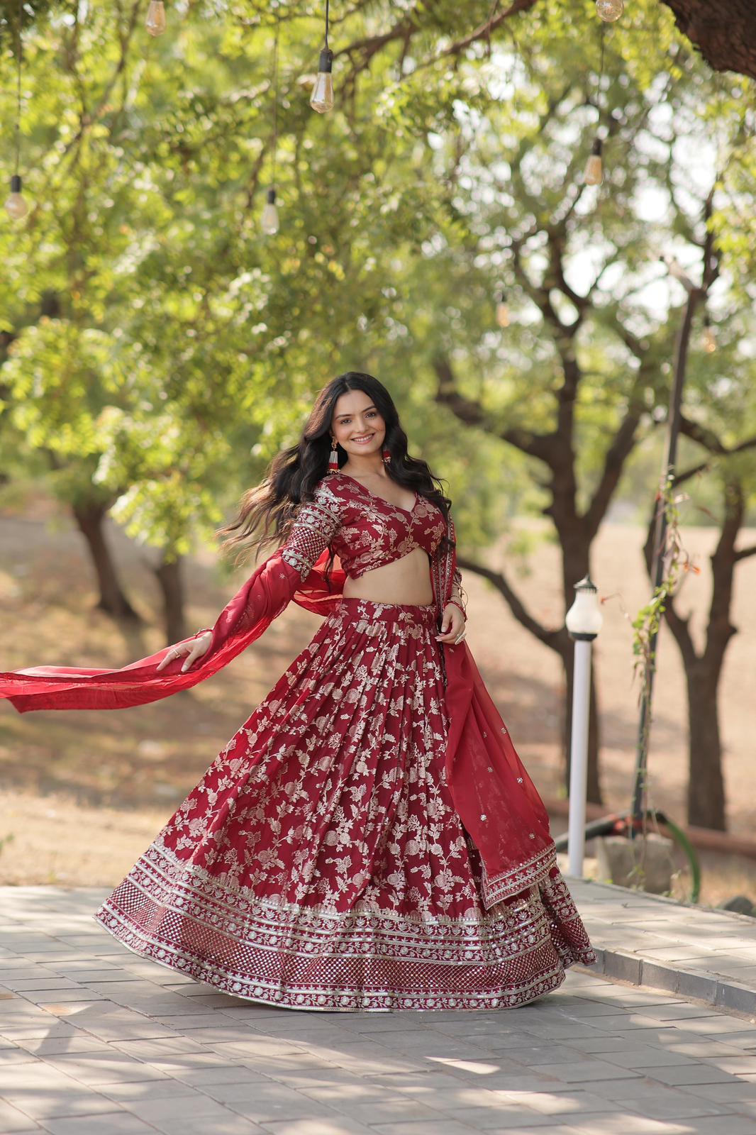 Solidcolour Viscose Jacquard Lehnga Choli - Shopaholics Choice