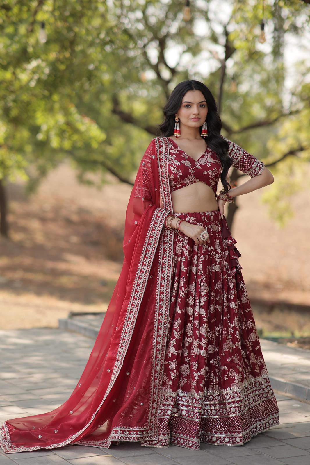 Solidcolour Viscose Jacquard Lehnga Choli - Shopaholics Choice