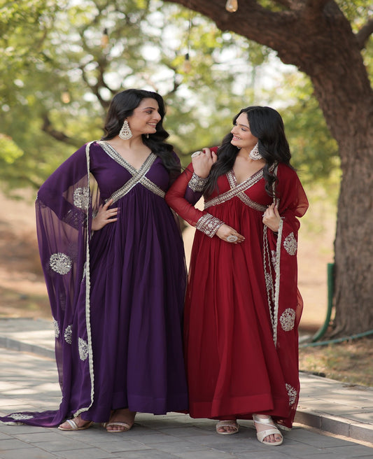 Solidcolour Faux Blooming Alia Cut Anarkali - Shopaholics Choice
