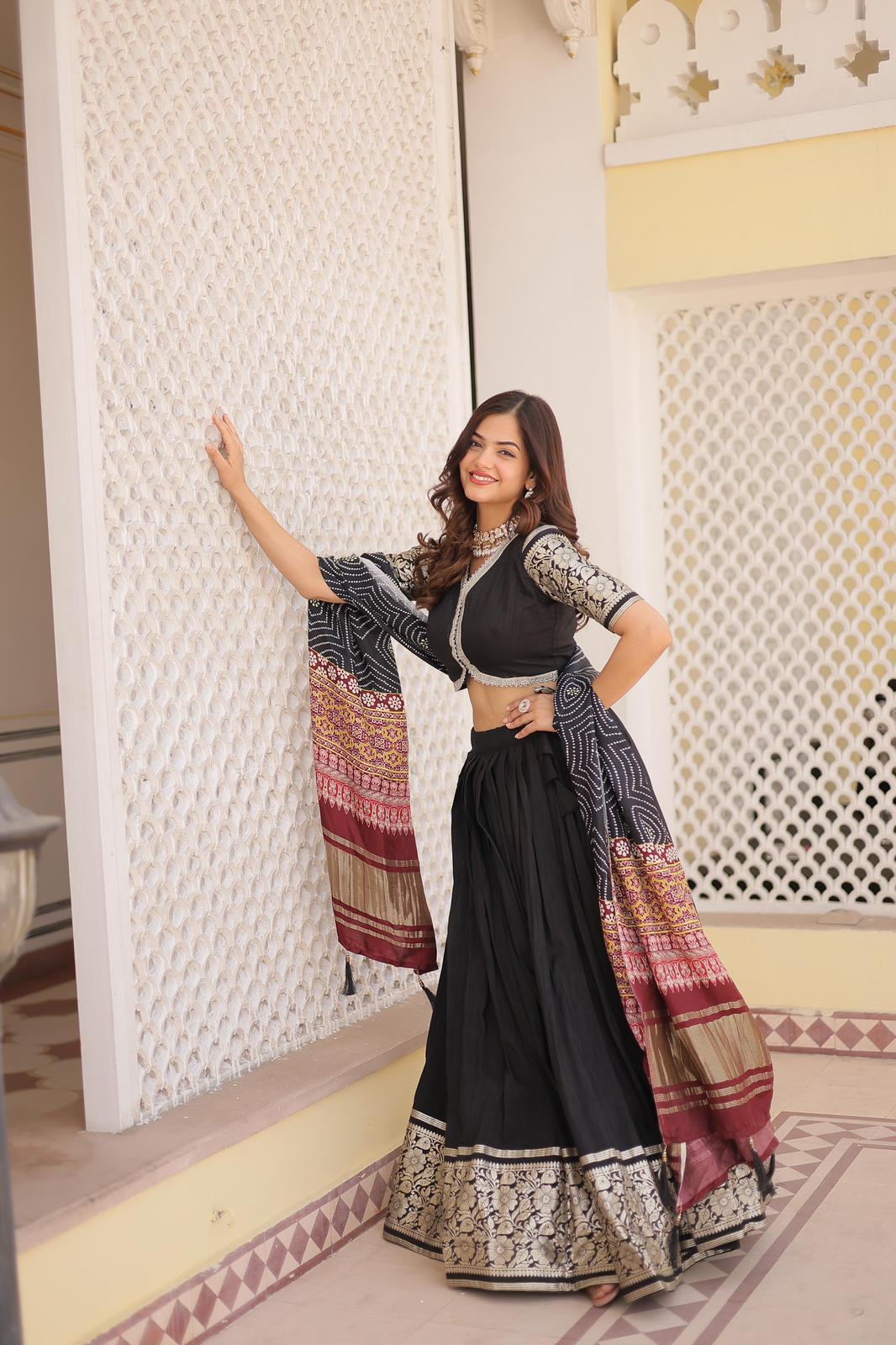 Solidcolour Viscose Jacquard Lehnga Choli - Shopaholics Choice