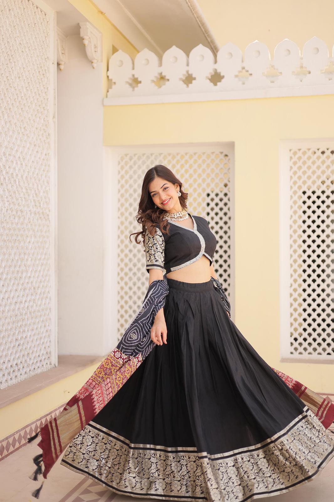 Solidcolour Viscose Jacquard Lehnga Choli - Shopaholics Choice