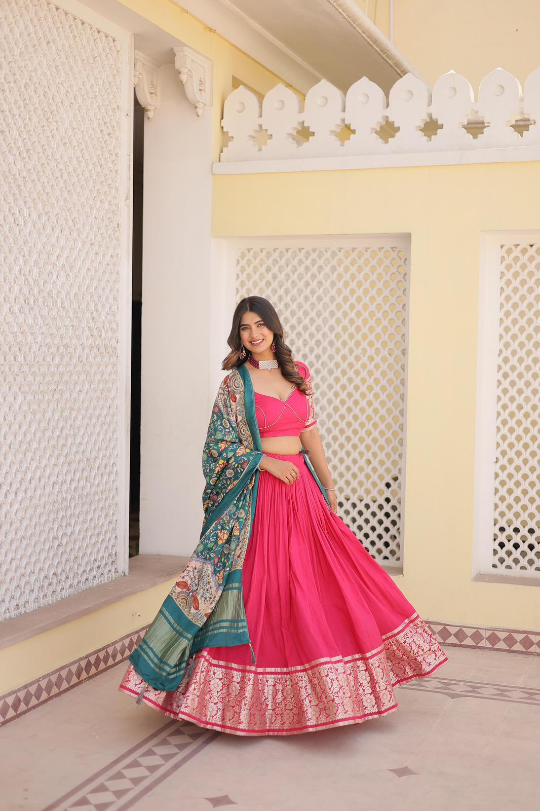 Solidcolour Viscose Jacquard Lehnga Choli - Shopaholics Choice