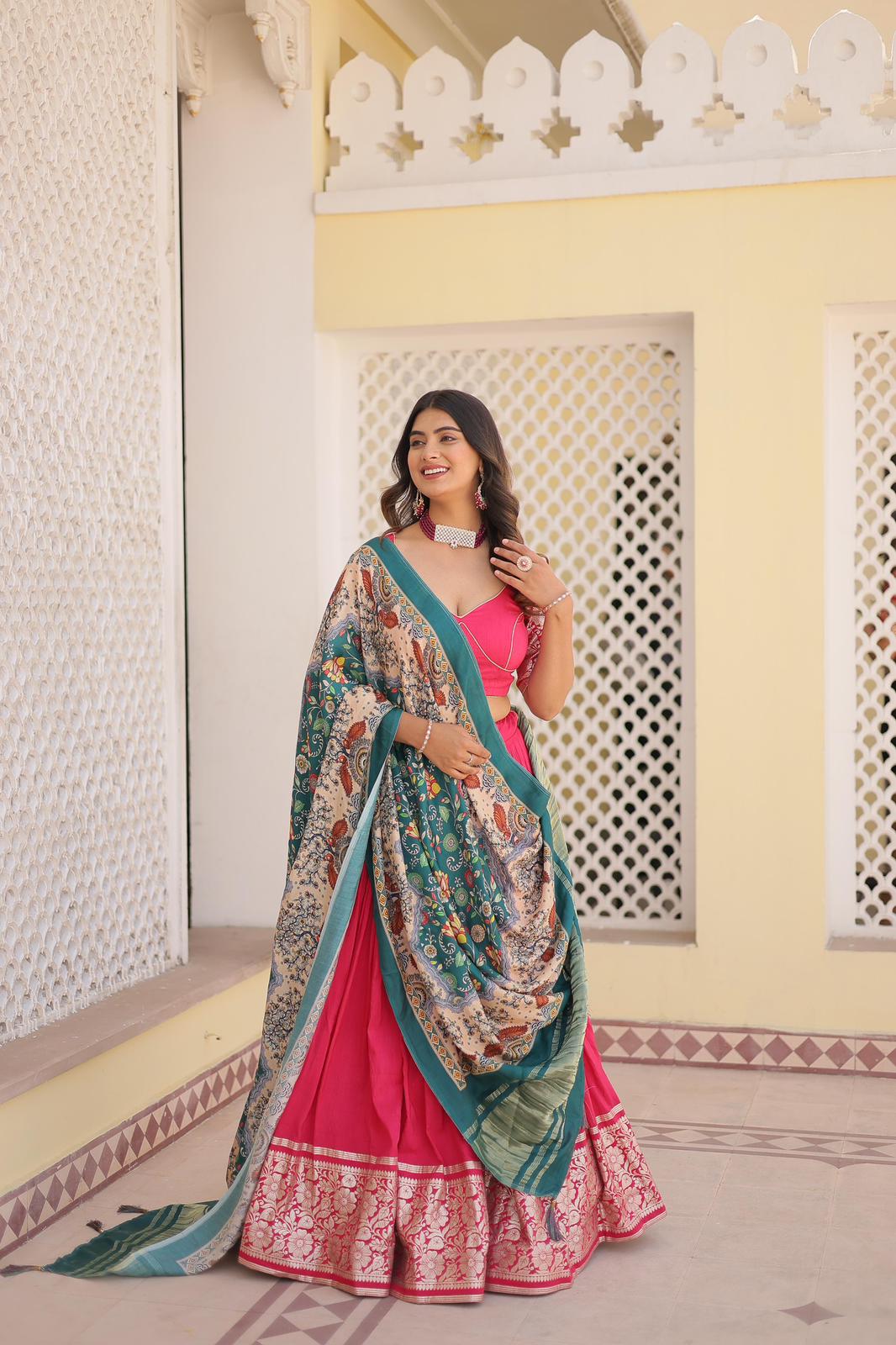 Solidcolour Viscose Jacquard Lehnga Choli - Shopaholics Choice