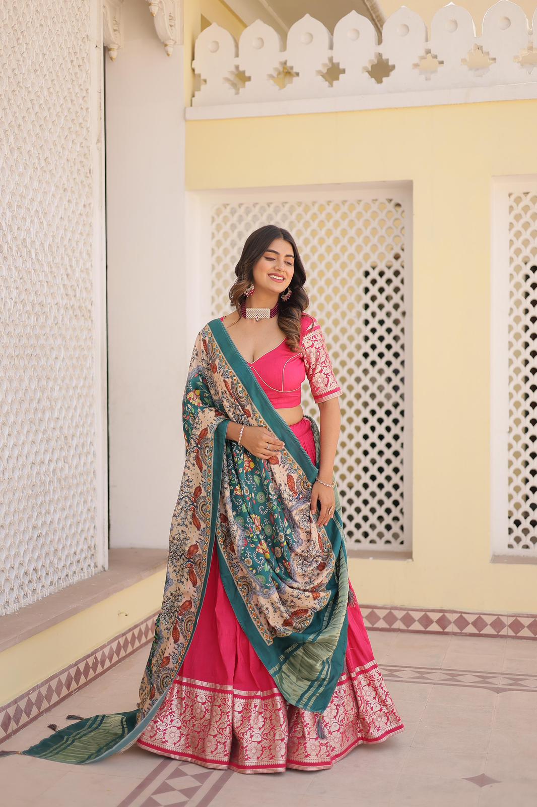Solidcolour Viscose Jacquard Lehnga Choli - Shopaholics Choice