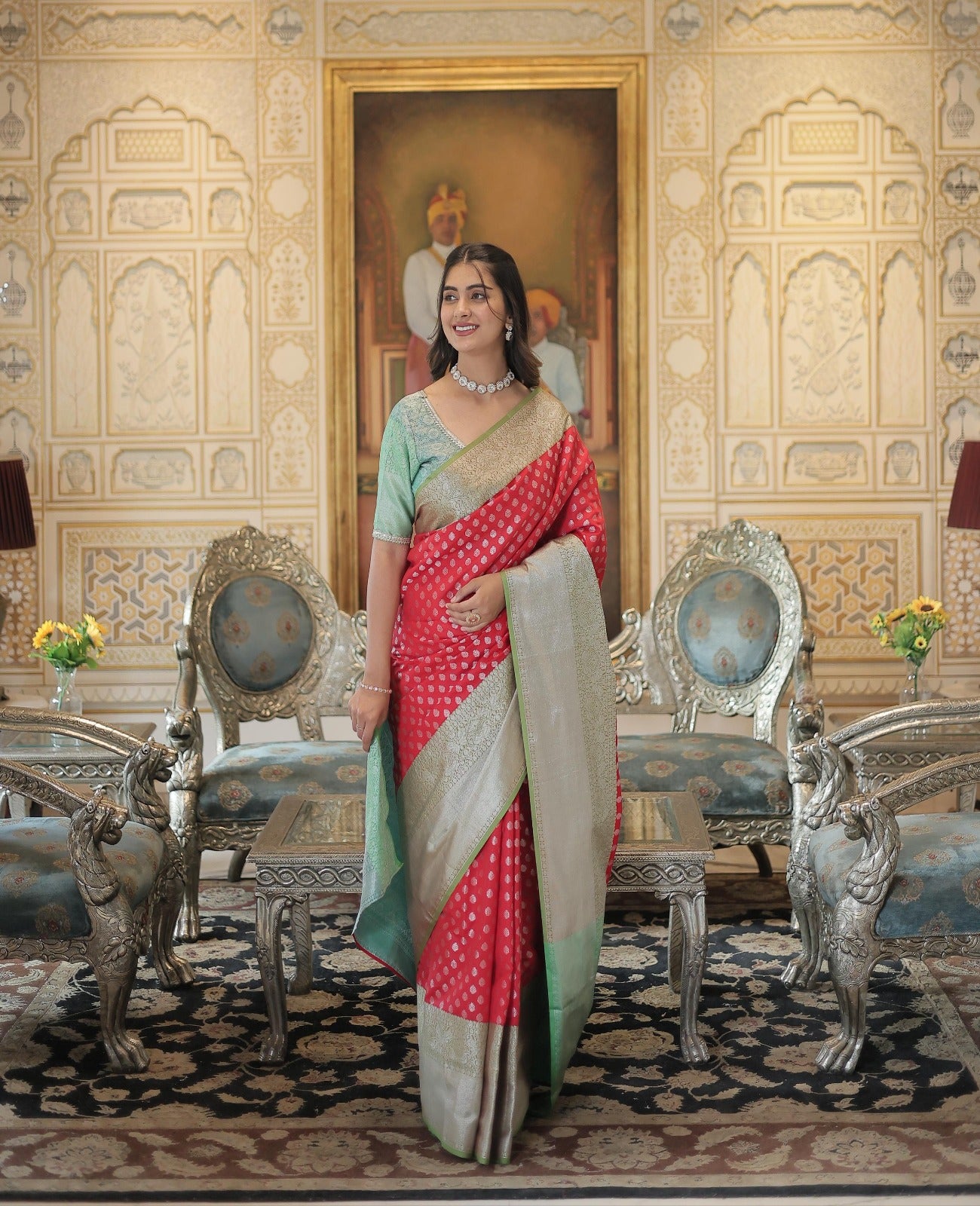 Kanjivaram Zari Weaving Broad Border Saree - Shopaholics Choice