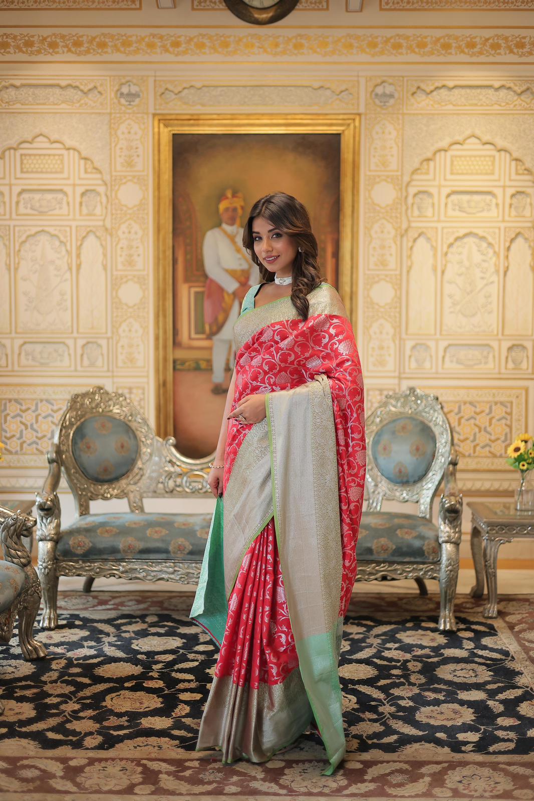Kanjivaram Zari Weaving Broad Border Saree - Shopaholics Choice