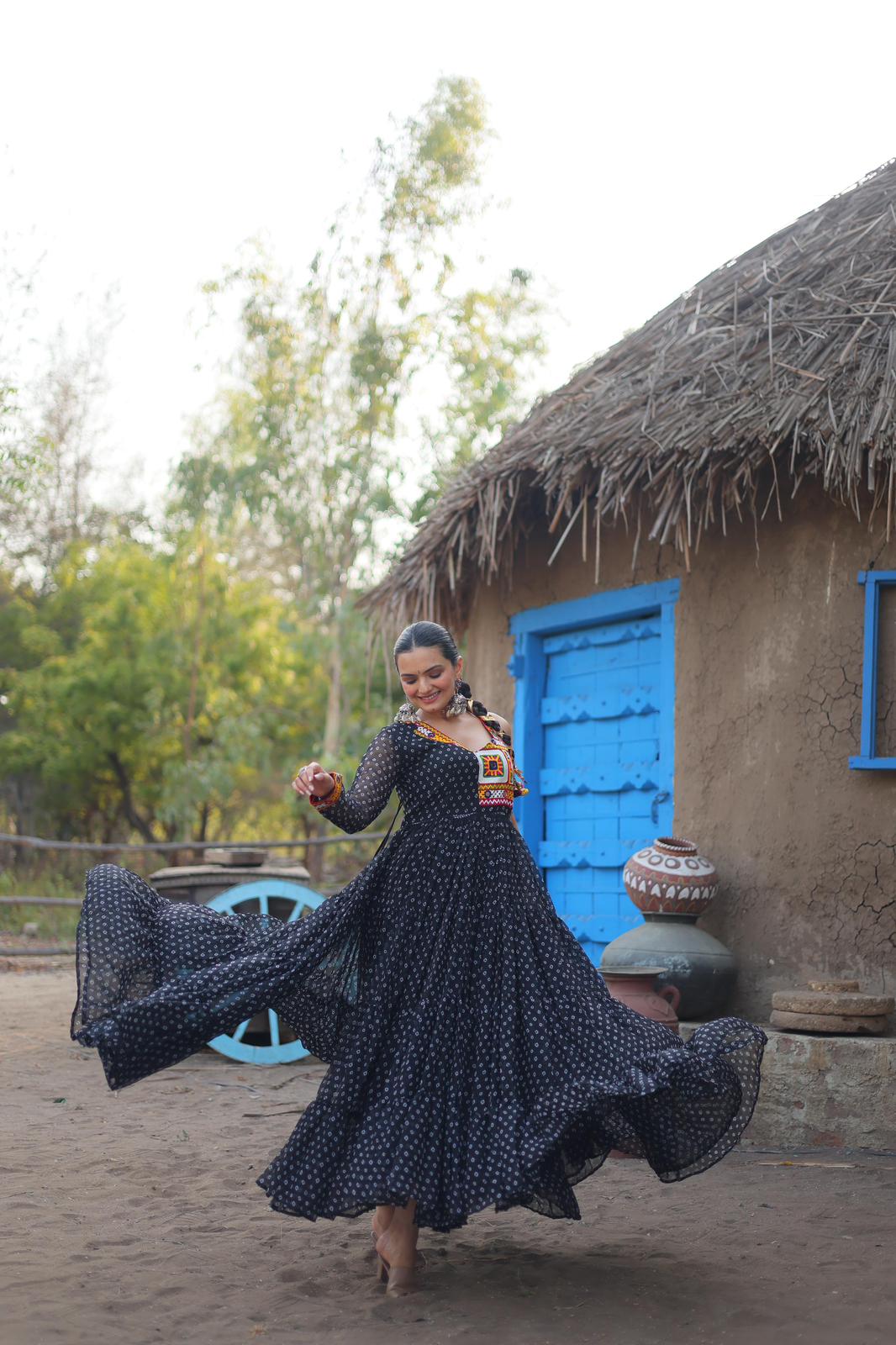 Georgette bandhni Kutchi Patchwork Gown - Shopaholics Choice