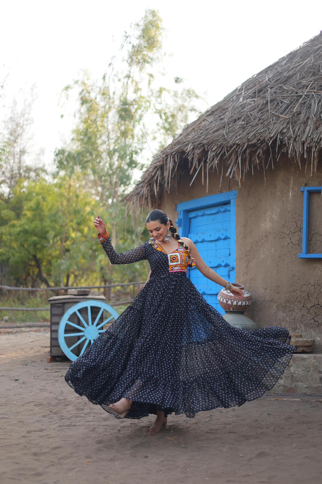 Georgette bandhni Kutchi Patchwork Gown - Shopaholics Choice