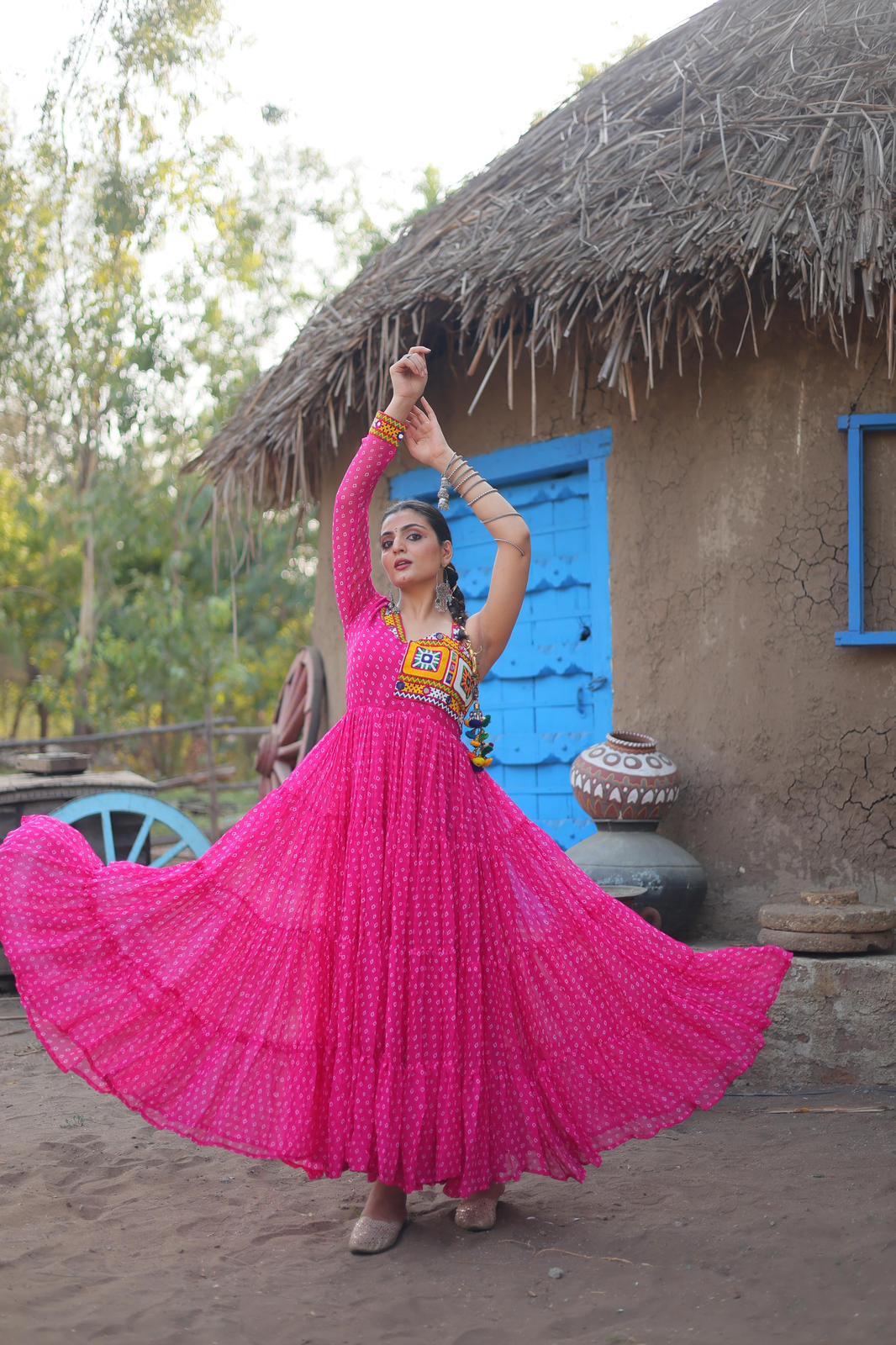 Georgette bandhni Kutchi Patchwork Gown - Shopaholics Choice