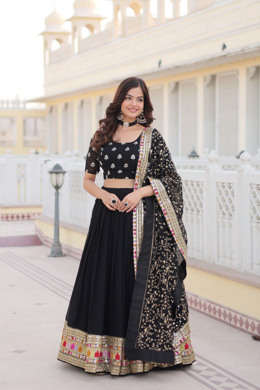 Black Blooming Georgette Embroidered Lehnga Choli - Shopaholics Choice