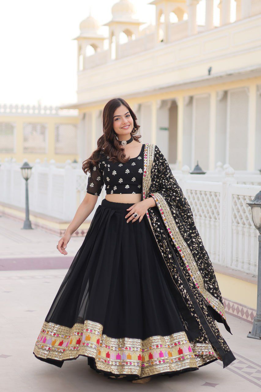 Black Blooming Georgette Embroidered Lehnga Choli - Shopaholics Choice