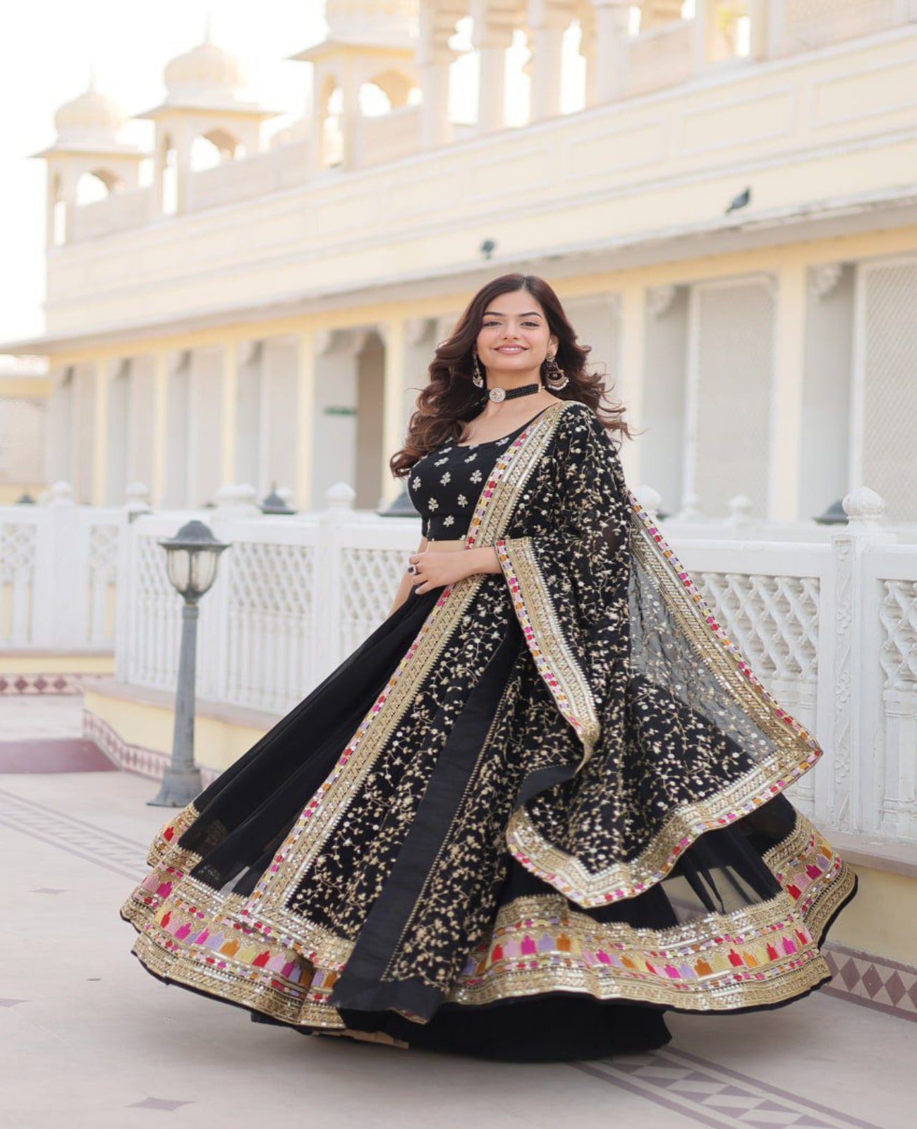 Black Blooming Georgette Embroidered Lehnga Choli - Shopaholics Choice