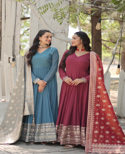 Georgette Rich Embroidered Border Anarkali Gown - Shopaholics Choice