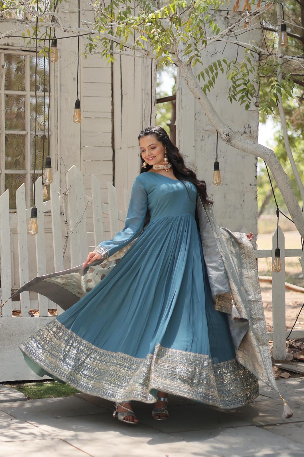 Georgette Rich Embroidered Border Anarkali Gown - Shopaholics Choice