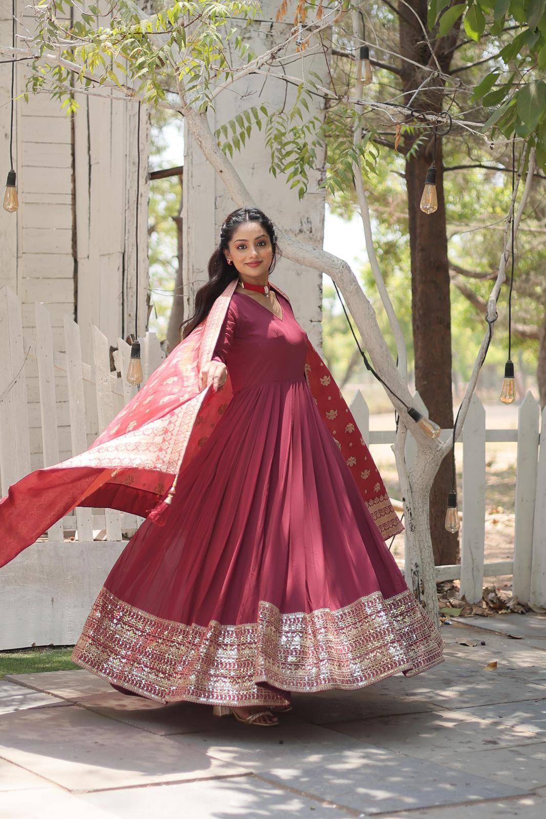 Georgette Rich Embroidered Border Anarkali Gown - Shopaholics Choice