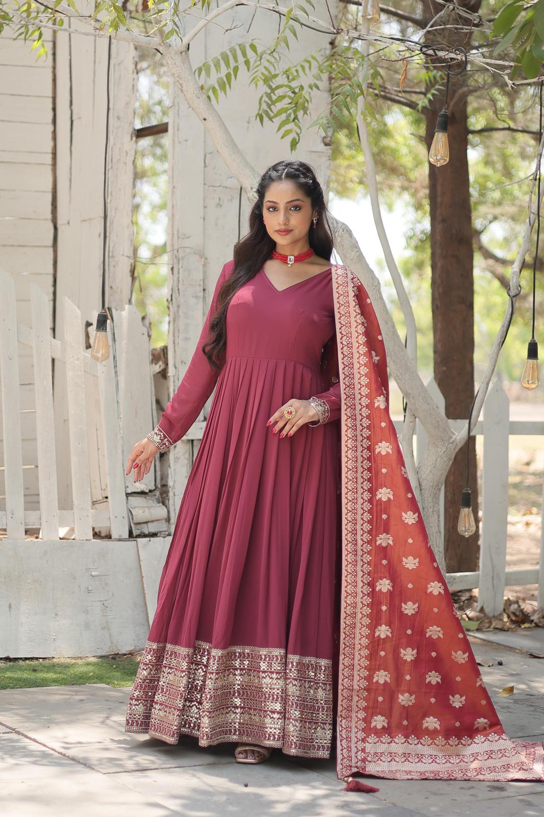 Georgette Rich Embroidered Border Anarkali Gown - Shopaholics Choice