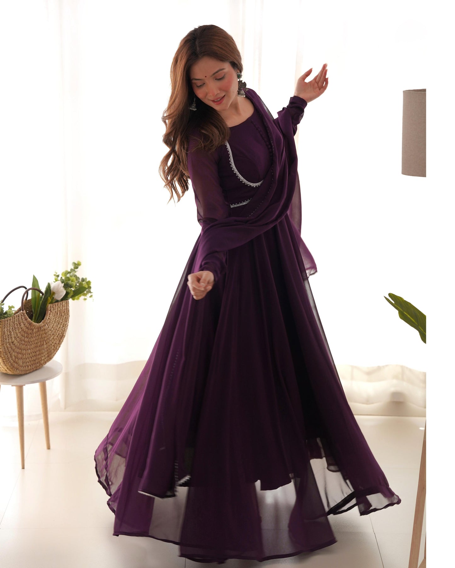 Dark Purple Georgette Yoke Design Anarkali Dress - Shopaholics Choice