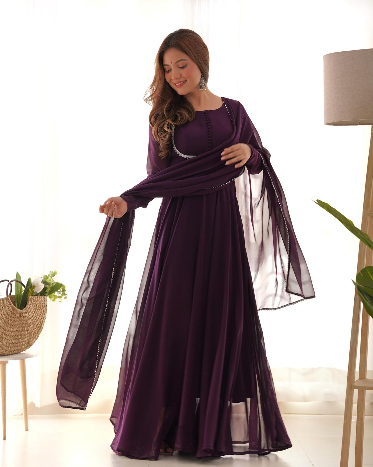 Dark Purple Georgette Yoke Design Anarkali Dress - Shopaholics Choice