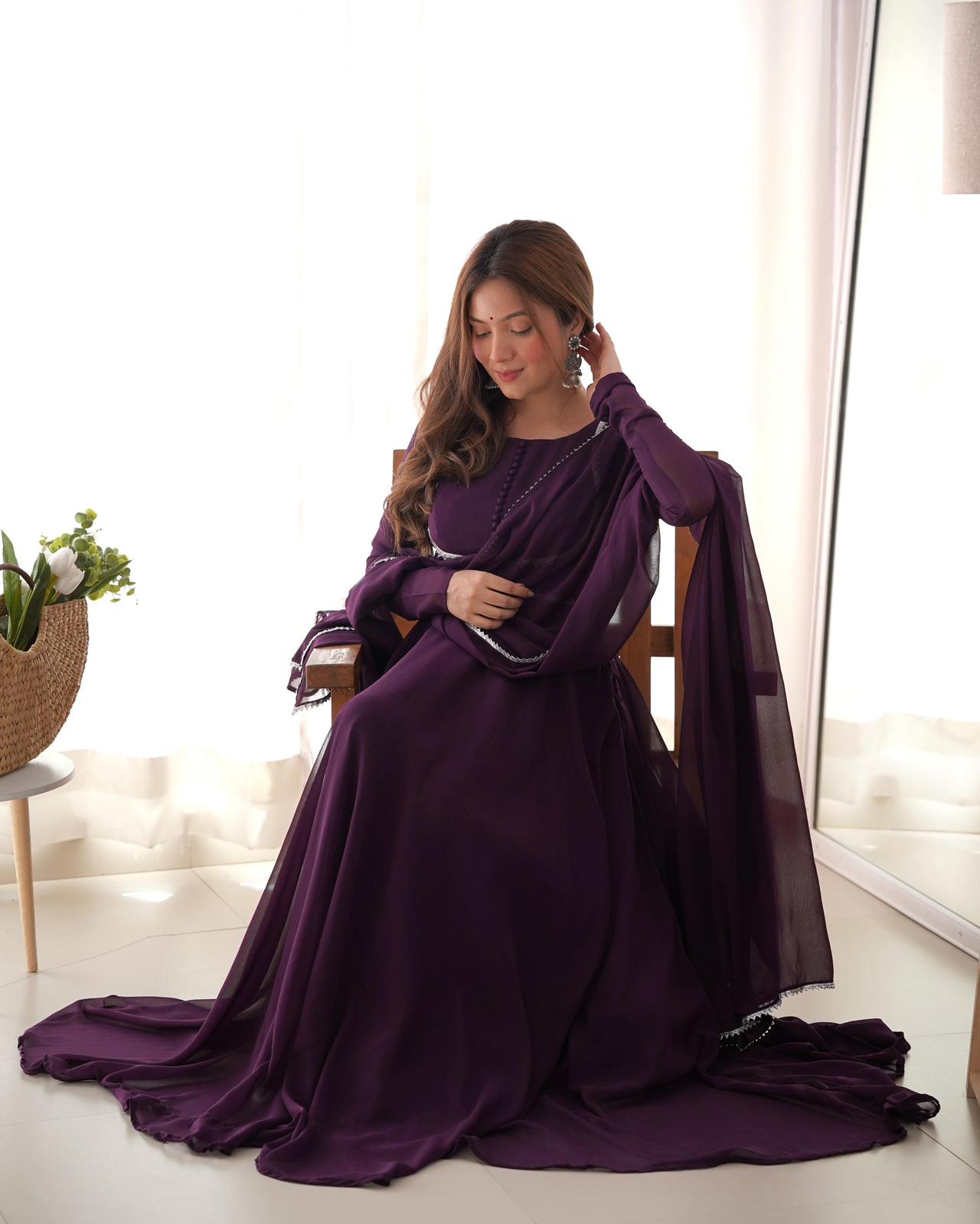 Dark Purple Georgette Yoke Design Anarkali Dress - Shopaholics Choice