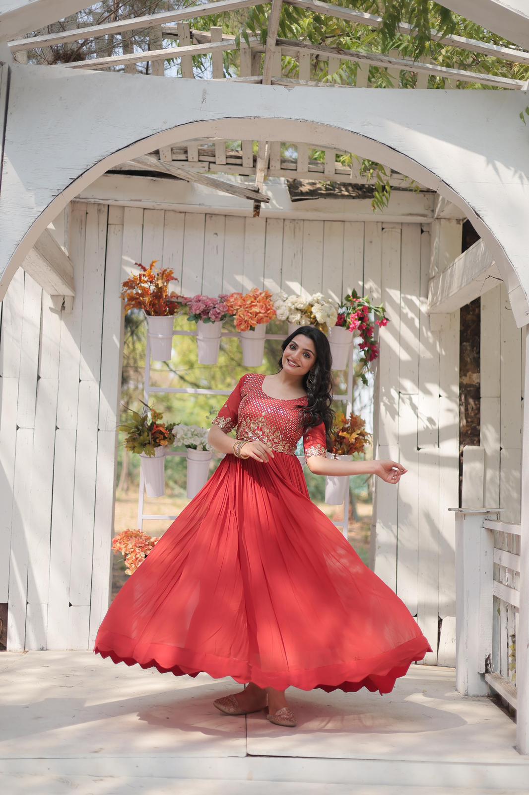 Solidcolour Faux Zari Thread Work Gown - Shopaholics Choice