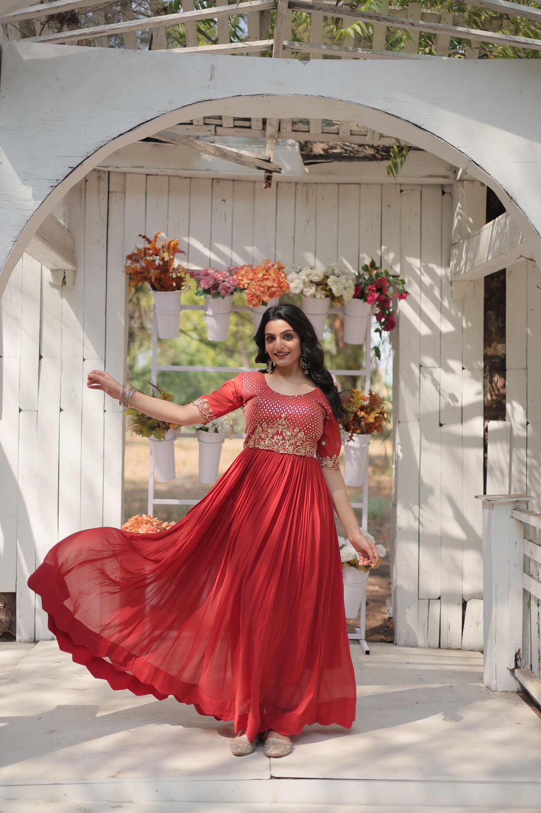 Solidcolour Faux Zari Thread Work Gown - Shopaholics Choice