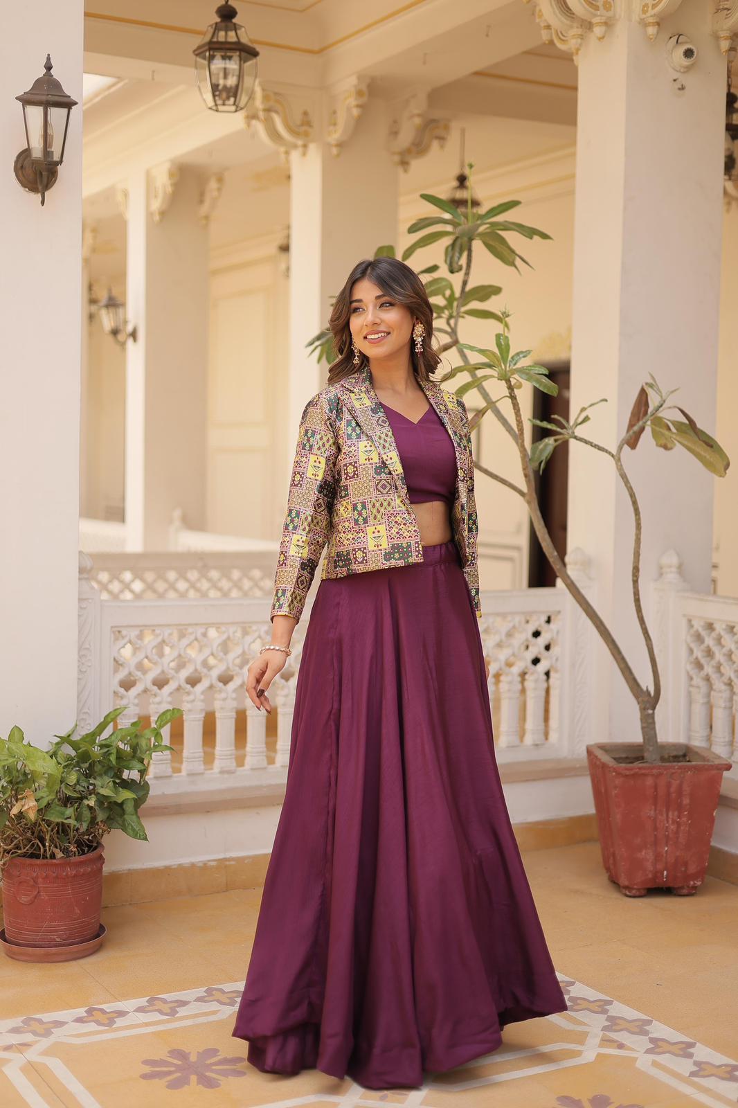 Solidcolour Chinon Koti Style Lehnga - Shopaholics Choice