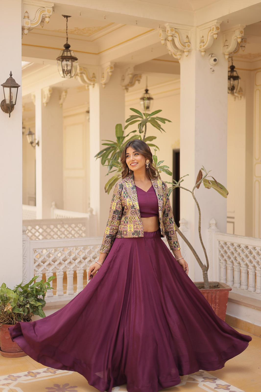 Solidcolour Chinon Koti Style Lehnga - Shopaholics Choice
