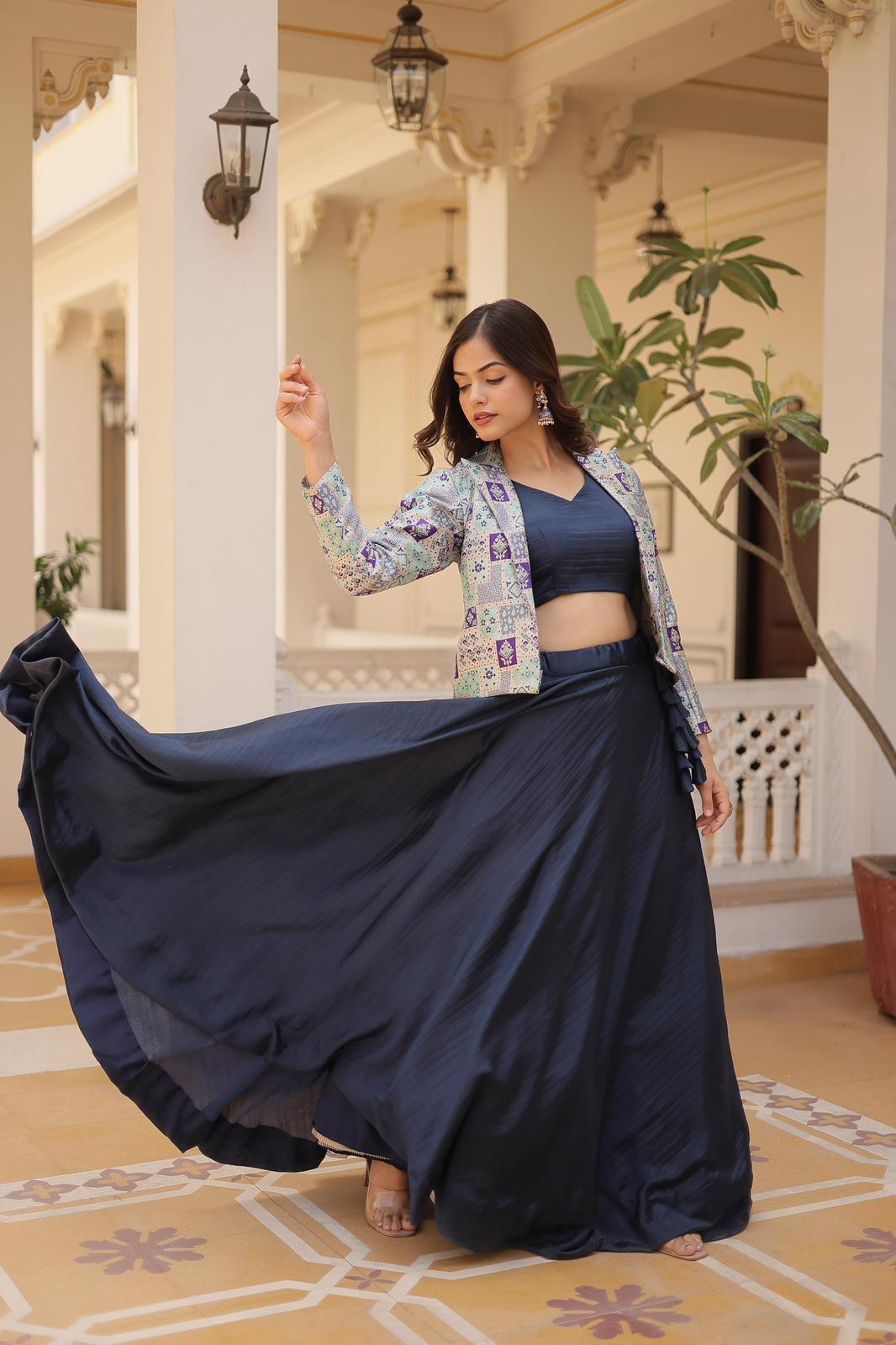 Solidcolour Chinon Koti Style Lehnga - Shopaholics Choice