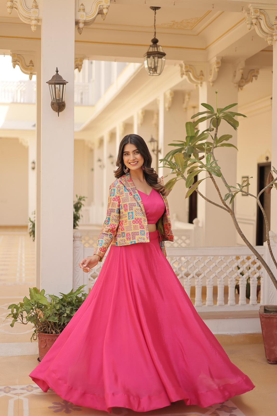 Solidcolour Chinon Koti Style Lehnga - Shopaholics Choice