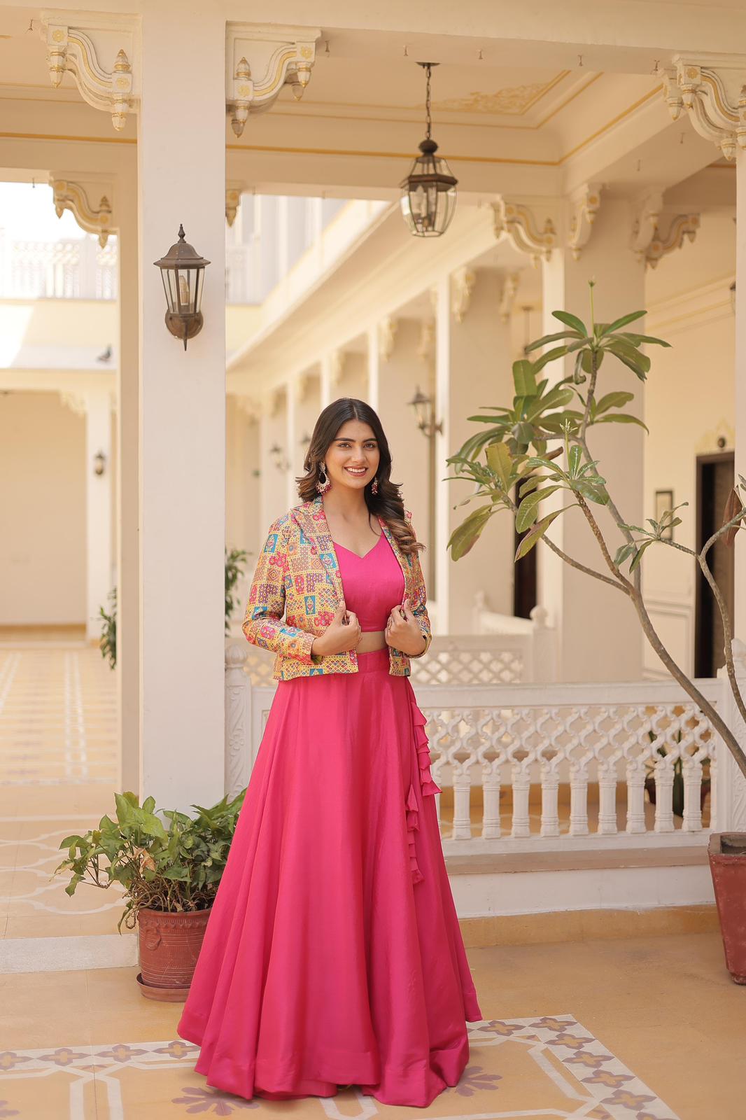 Solidcolour Chinon Koti Style Lehnga - Shopaholics Choice