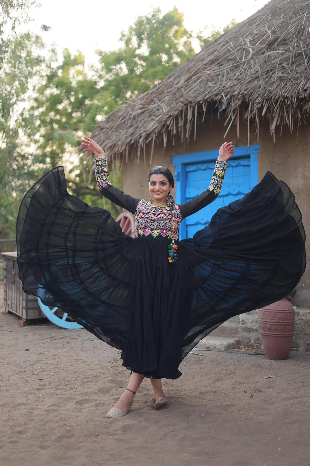 Faux Blooming Kutchi Gamthi Work Gown - Shopaholics Choice