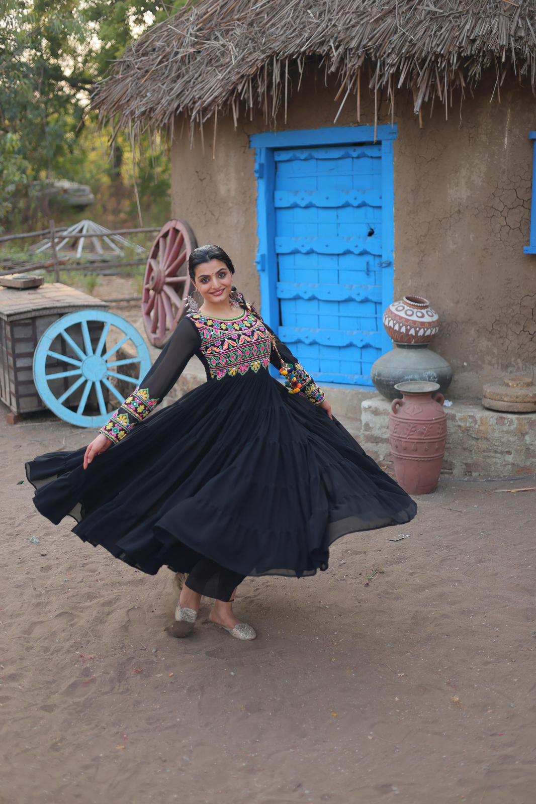 Faux Blooming Kutchi Gamthi Work Gown - Shopaholics Choice