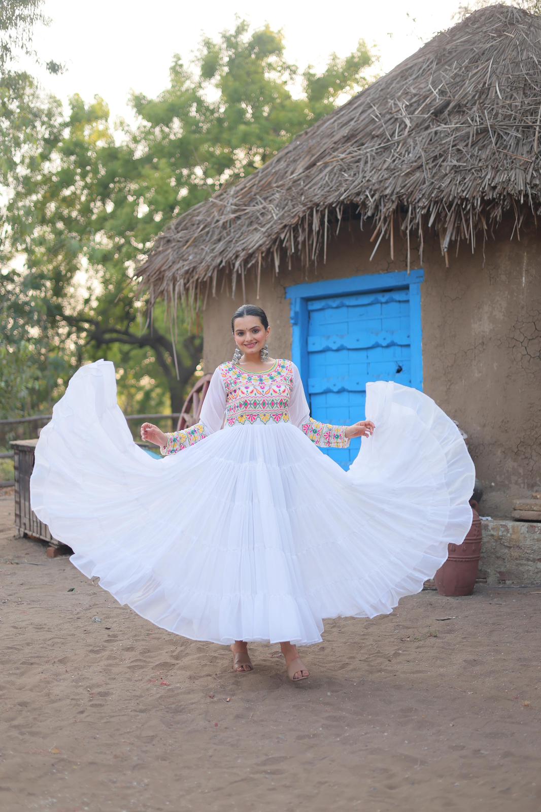 Faux Blooming Kutchi Gamthi Work Gown - Shopaholics Choice