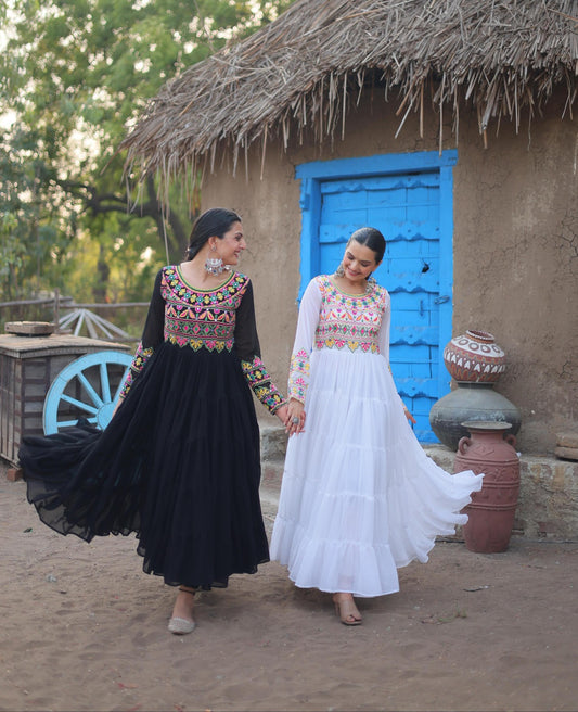 Faux Blooming Kutchi Gamthi Work Gown - Shopaholics Choice