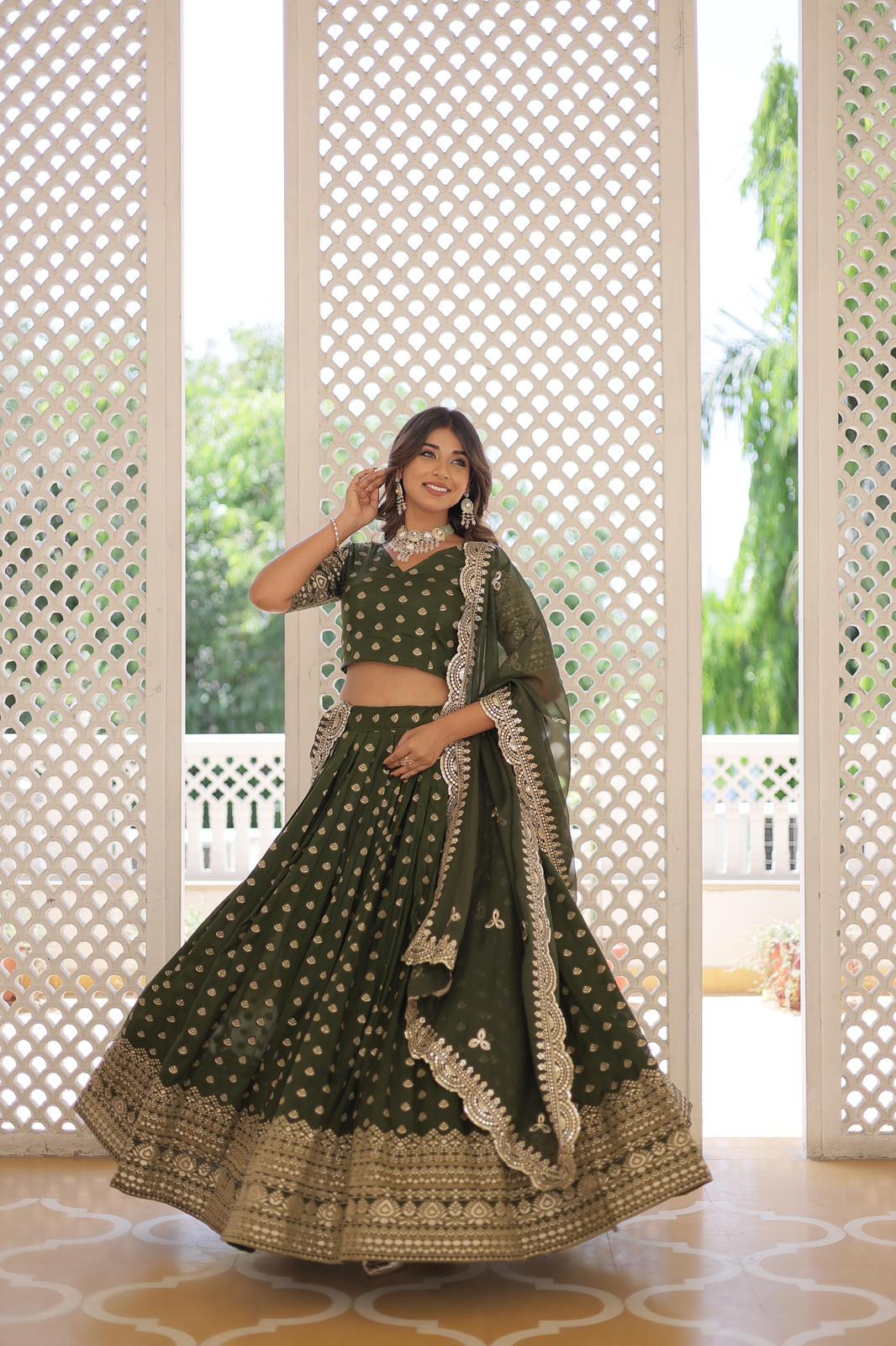 Solidcolour Viscose Jacquard Lehnga Choli - Shopaholics Choice