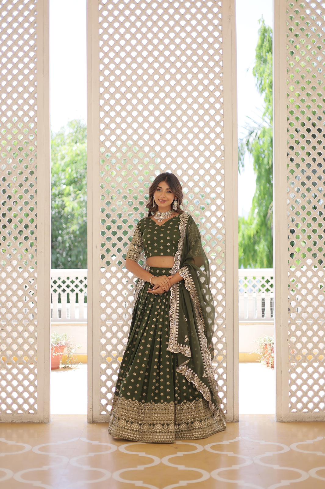Solidcolour Viscose Jacquard Lehnga Choli - Shopaholics Choice