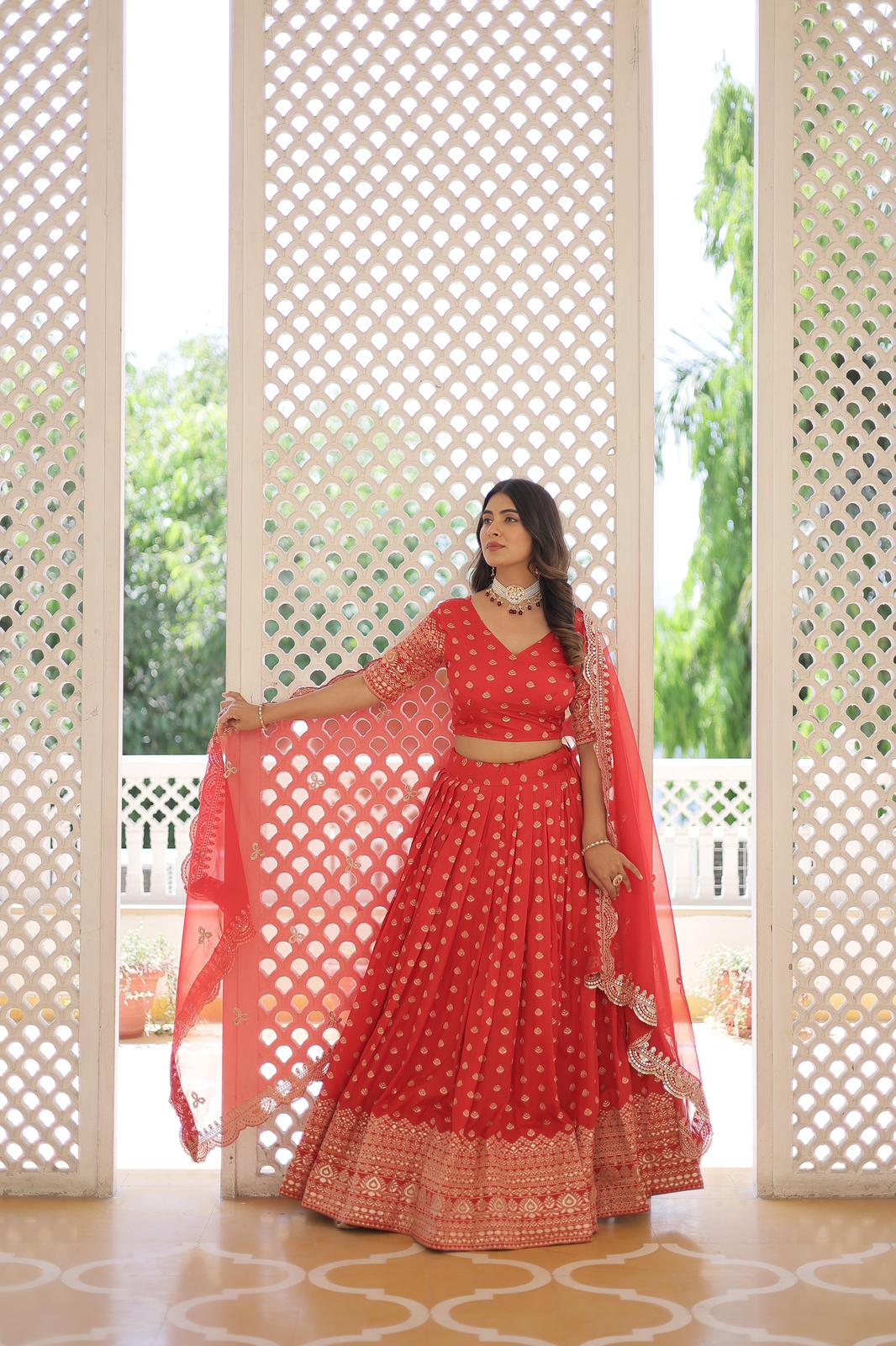 Solidcolour Viscose Jacquard Lehnga Choli - Shopaholics Choice