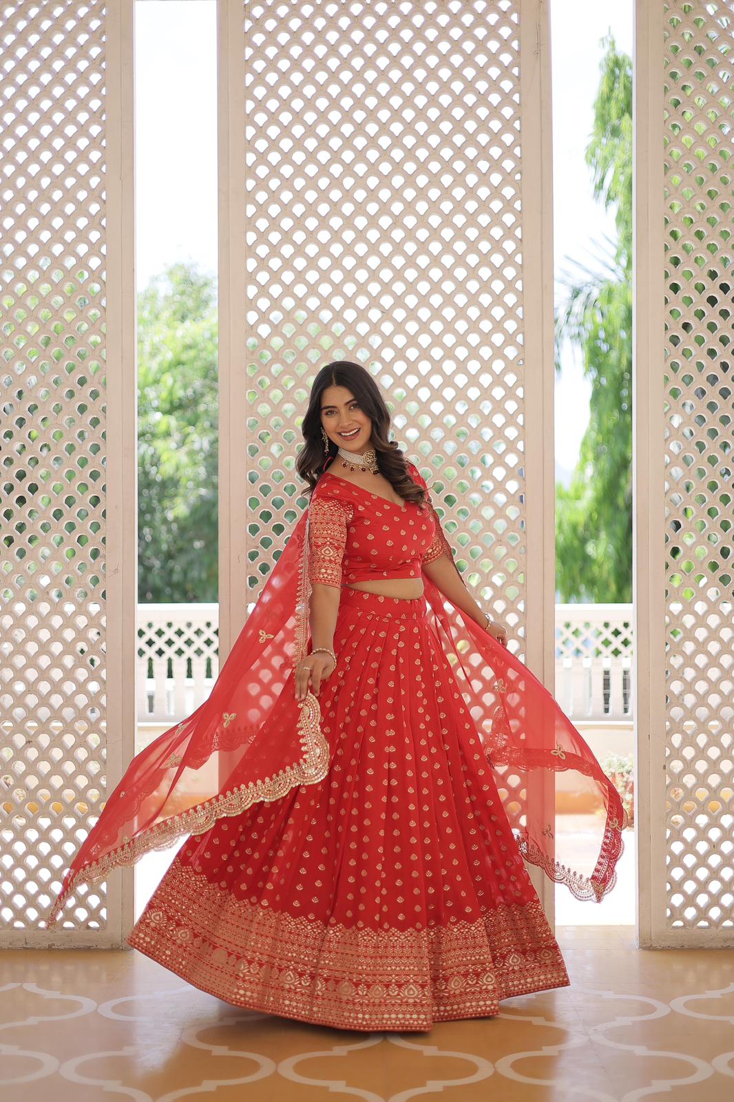 Solidcolour Viscose Jacquard Lehnga Choli - Shopaholics Choice