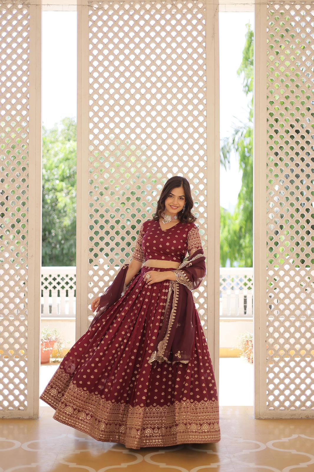 Solidcolour Viscose Jacquard Lehnga Choli - Shopaholics Choice
