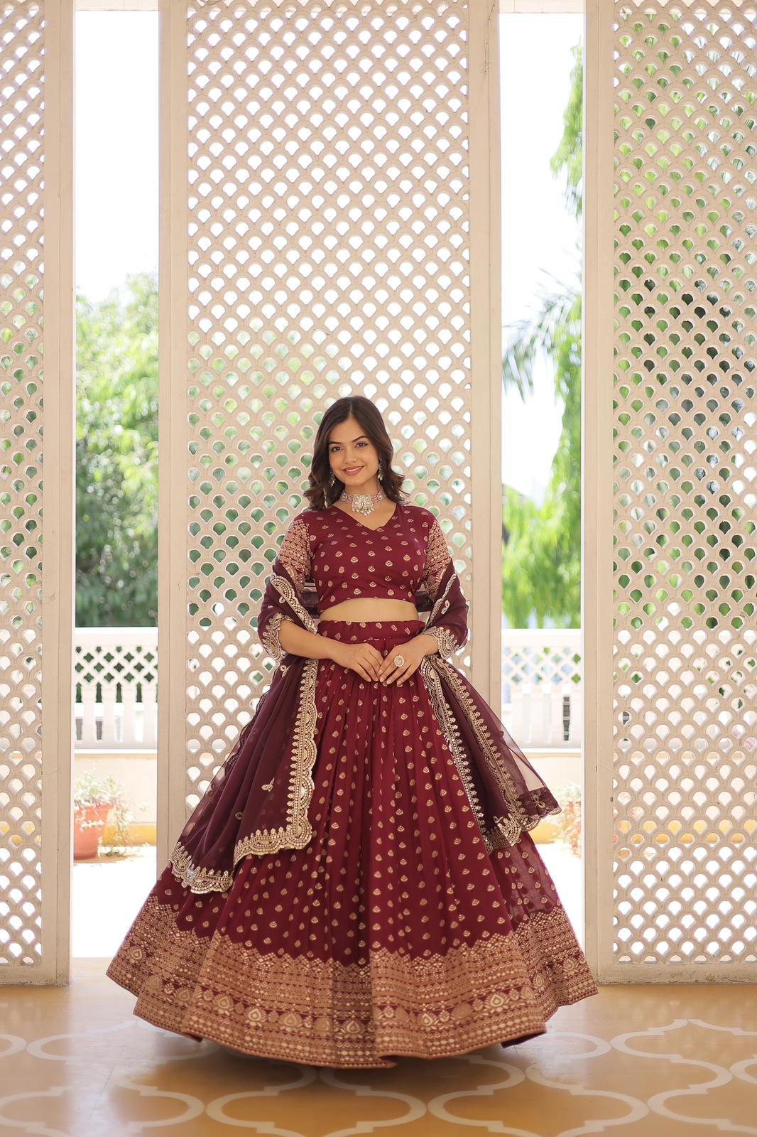 Solidcolour Viscose Jacquard Lehnga Choli - Shopaholics Choice