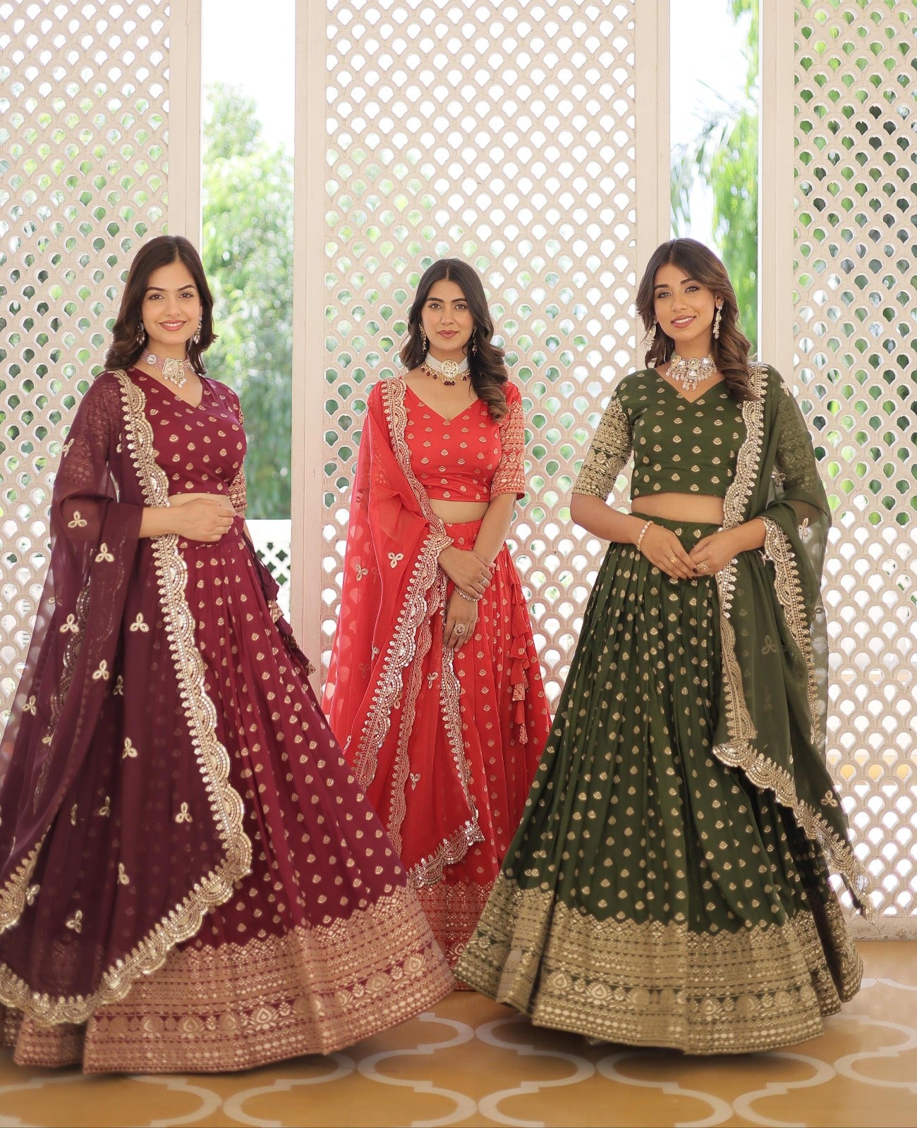 Solidcolour Viscose Jacquard Lehnga Choli - Shopaholics Choice