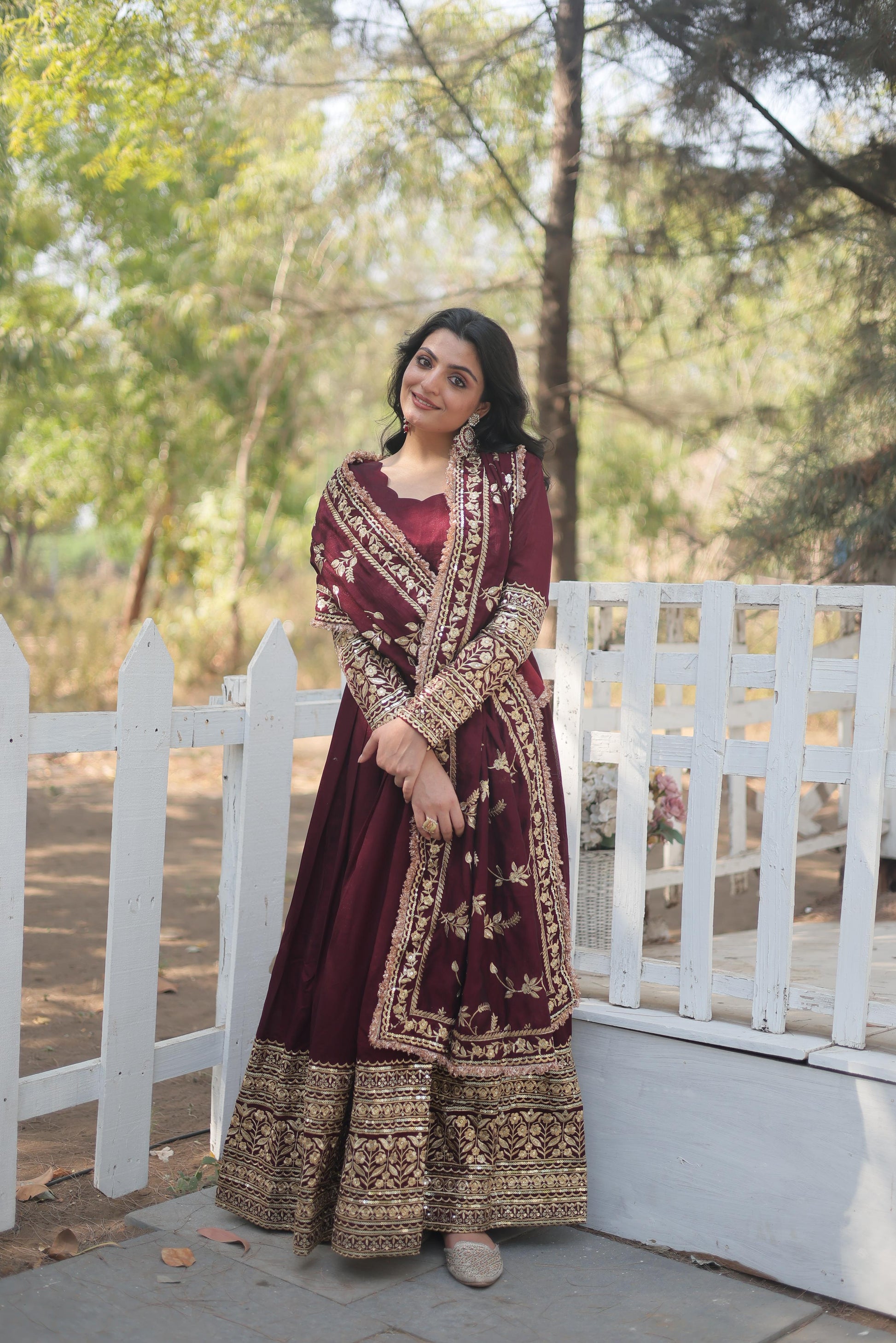 Dark Maroon Vichitra Rich Sequins Work Anarkali Gown - Shopaholics Choice