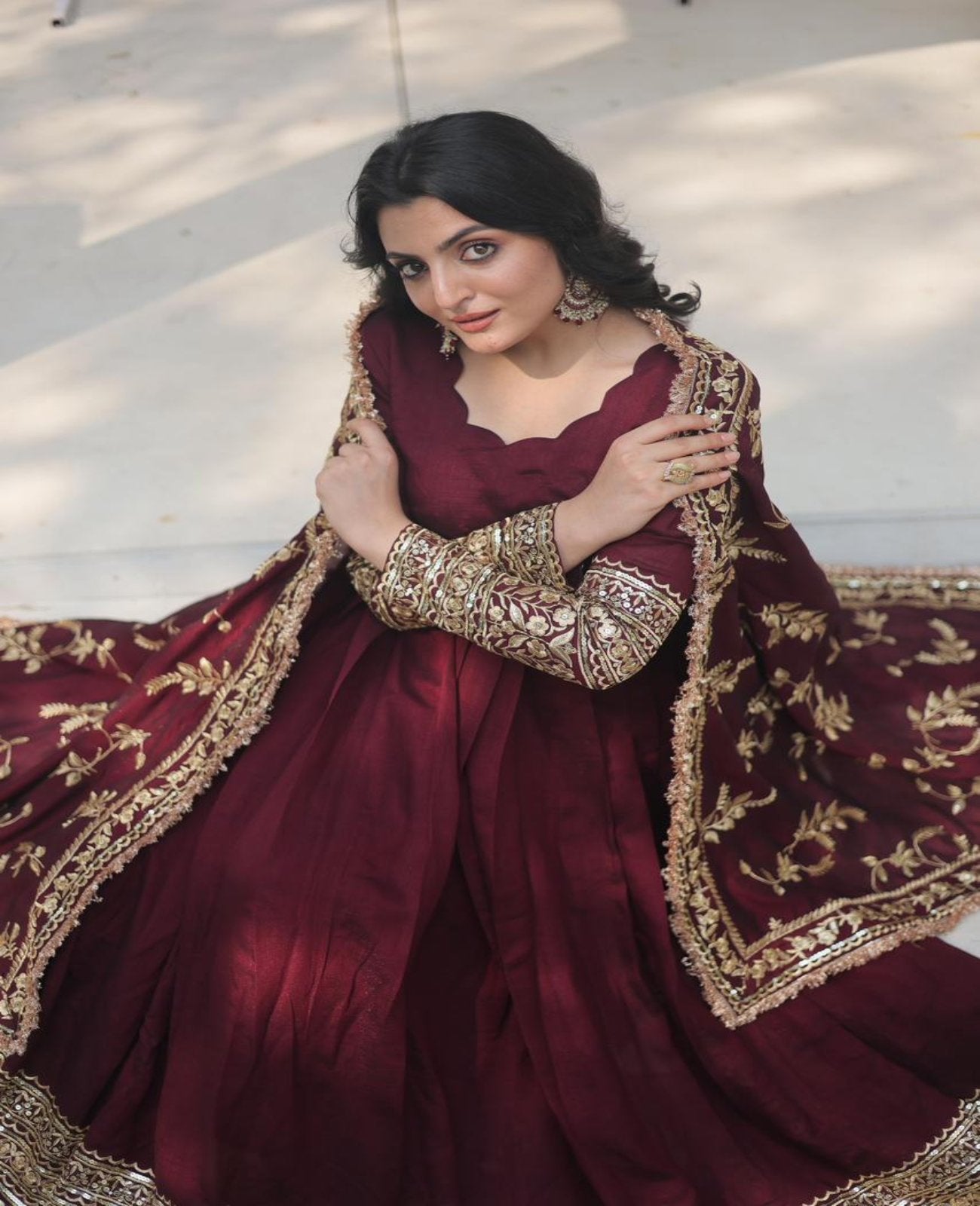 Dark Maroon Vichitra Rich Sequins Work Anarkali Gown - Shopaholics Choice