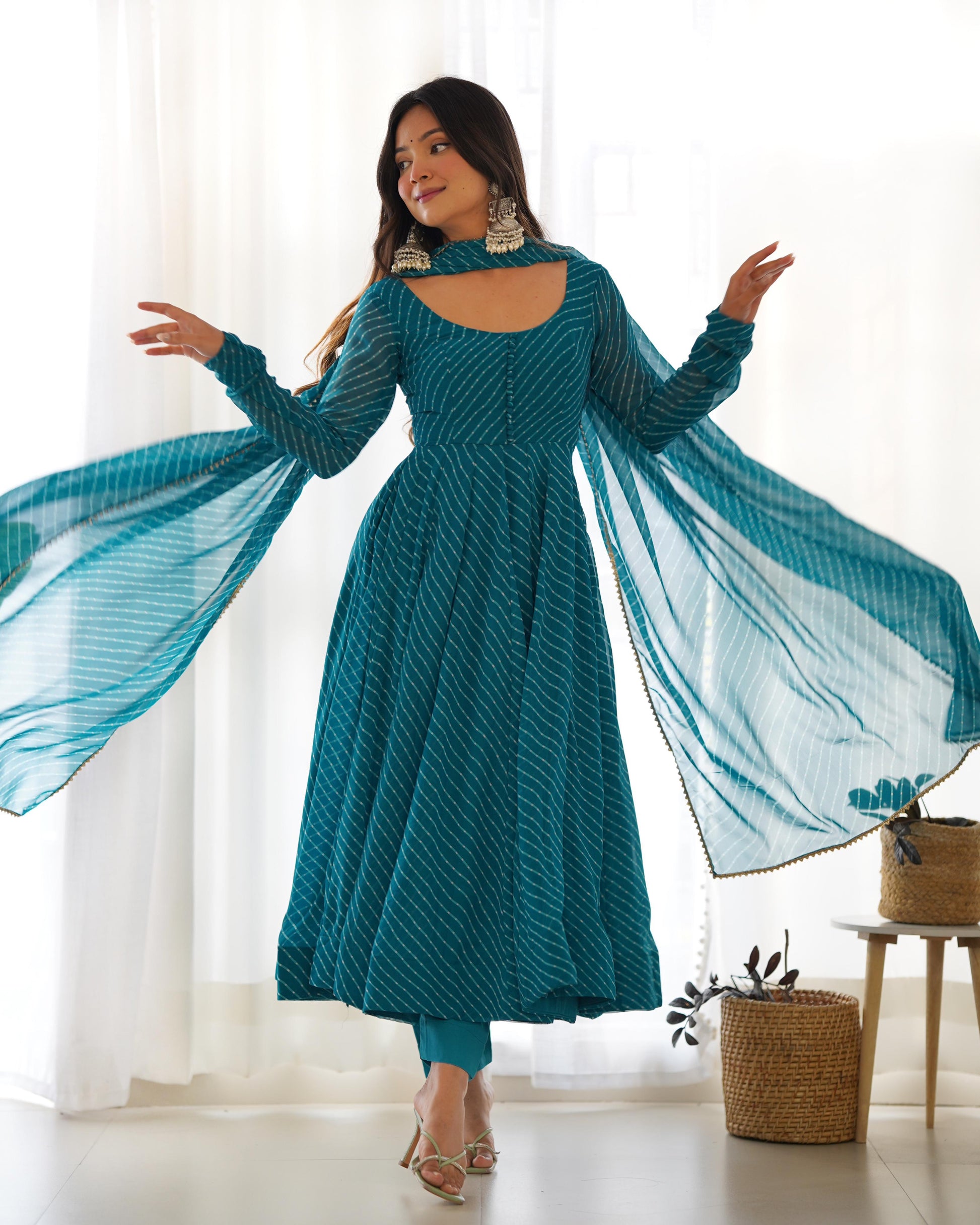 Solidcolour Georgette Lehriya Printed Anarkali - Shopaholics Choice