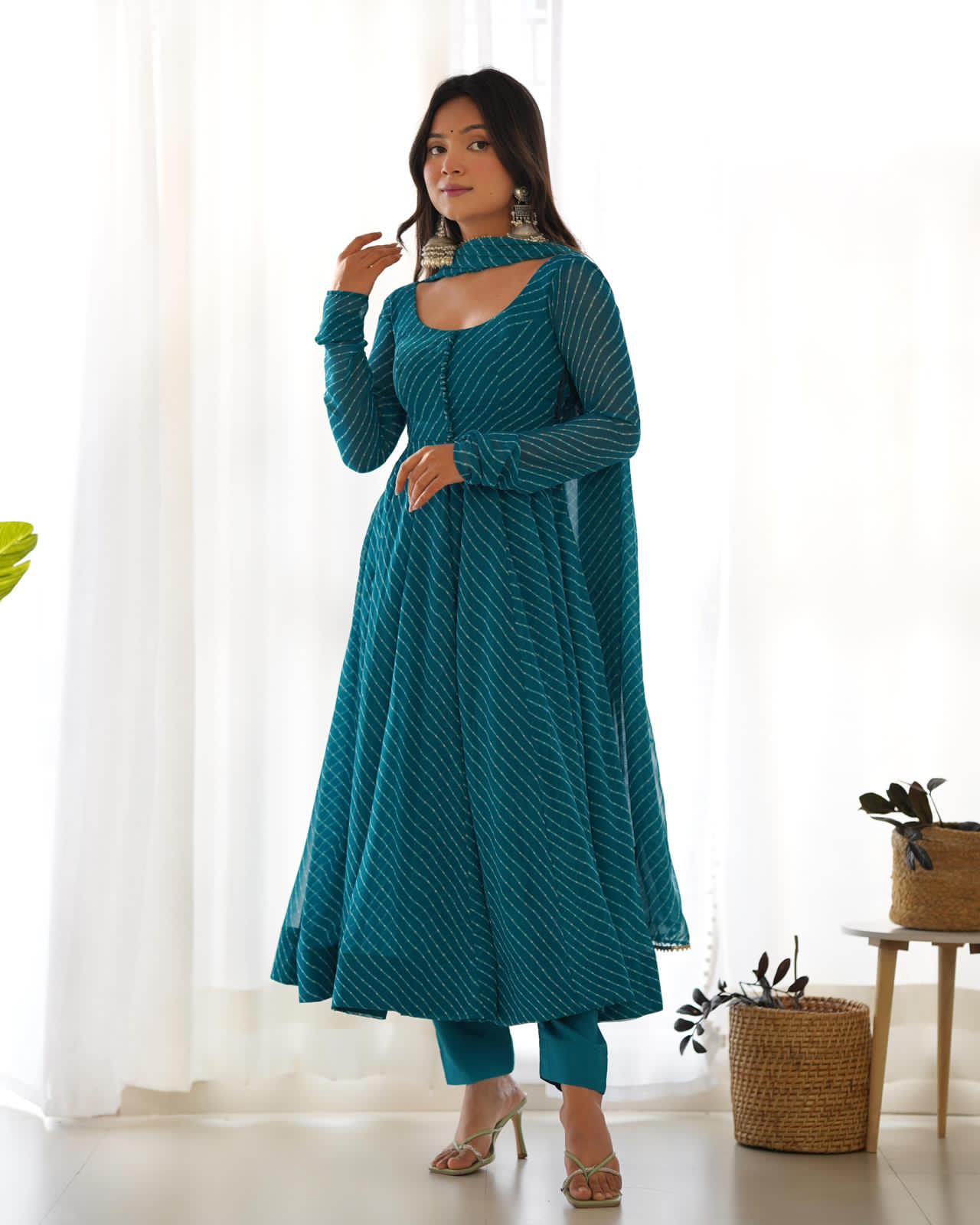 Solidcolour Georgette Lehriya Printed Anarkali - Shopaholics Choice